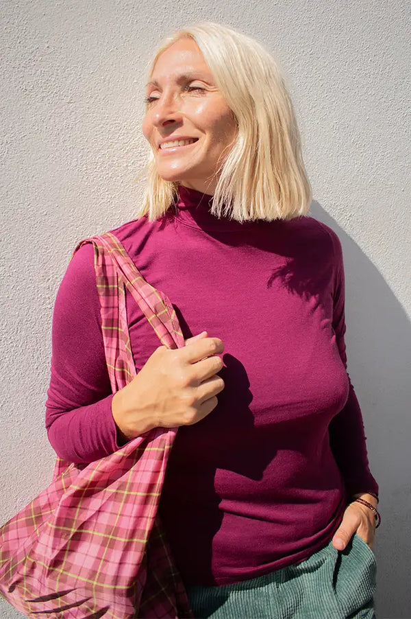 Nice Things Intense Aubergine Roll Neck Top
