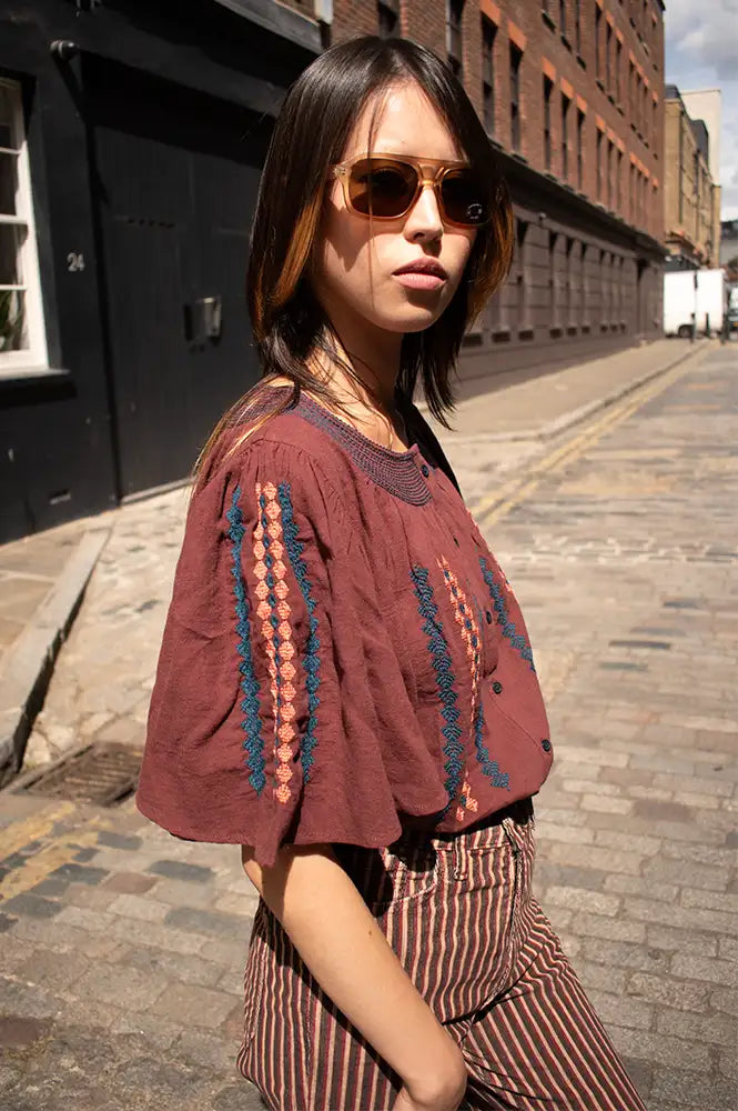 Habiba Romaina Burgundy Butterfly Blouse