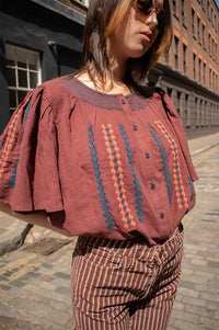 Habiba Romaina Burgundy Butterfly Blouse