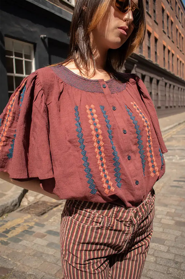 Habiba Romaina Burgundy Butterfly Blouse
