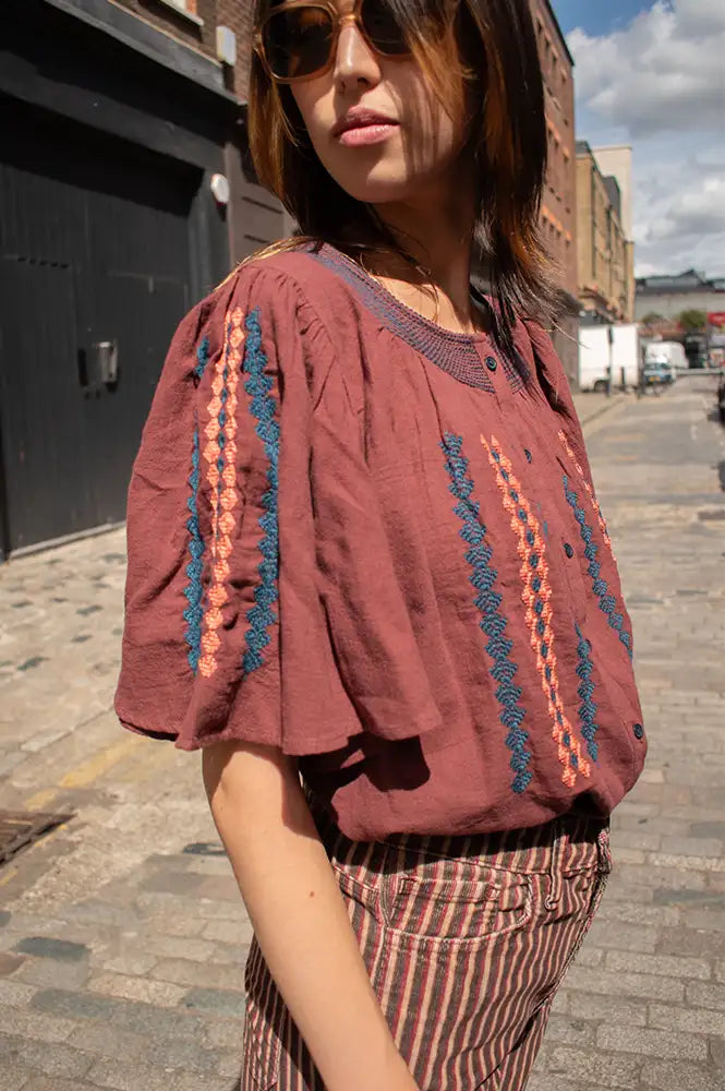 Habiba Romaina Burgundy Butterfly Blouse