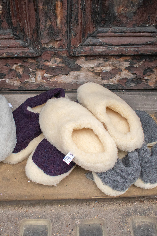 YOKO Wool Roma Natural Slippers - The Mercantile London