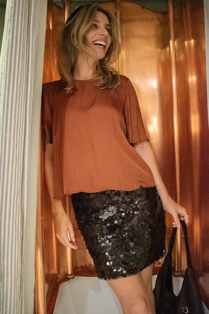 ICHI Peleoa Fudge Sequin Mini Skirt