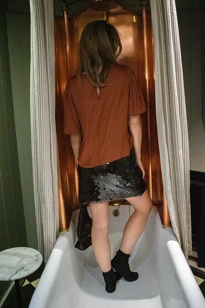 ICHI Peleoa Fudge Sequin Mini Skirt