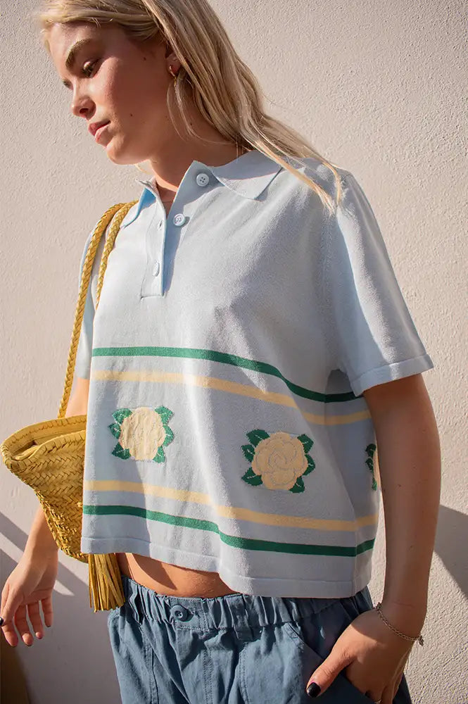 The Tiny Big Sister Roses Knit Polo Top - The Mercantile London