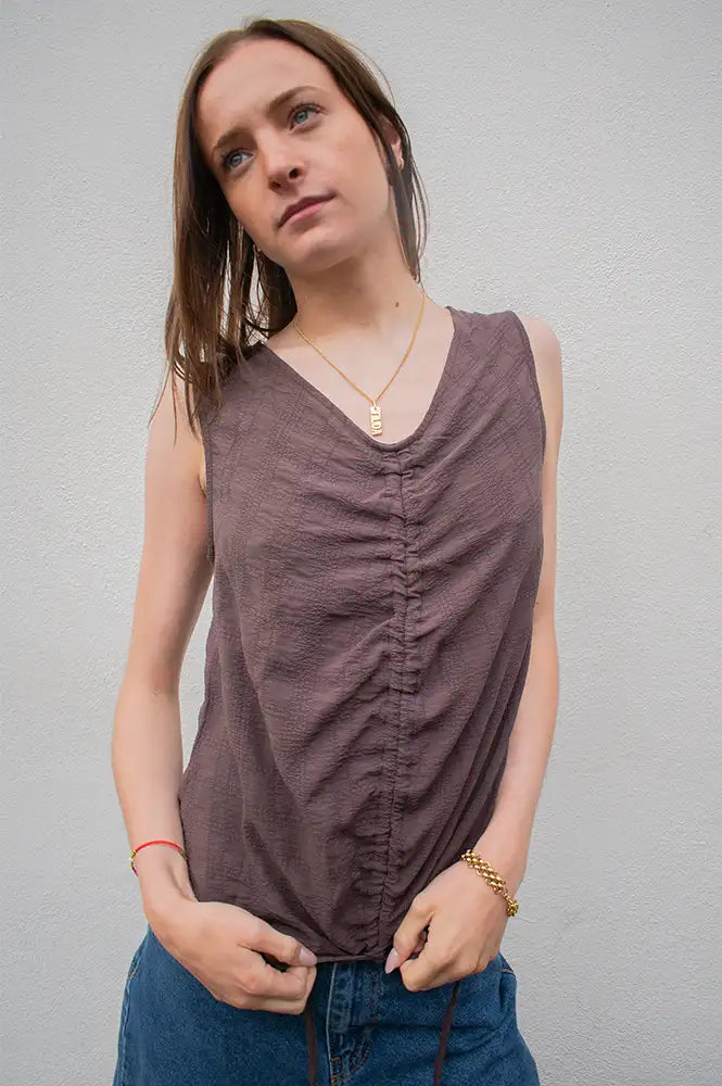 Rita Row Bisou Brown Reversible Ruched Top - The Mercantile London