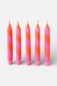 Florrie & Wren Neon Orange & Pink Stripe Hand Dipped Dinner Candles  - The Mercantile London