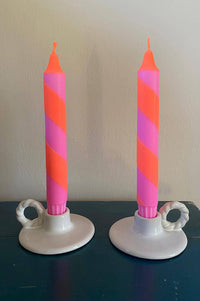 Florrie & Wren Neon Orange & Pink Stripe Hand Dipped Dinner Candles  - The Mercantile London