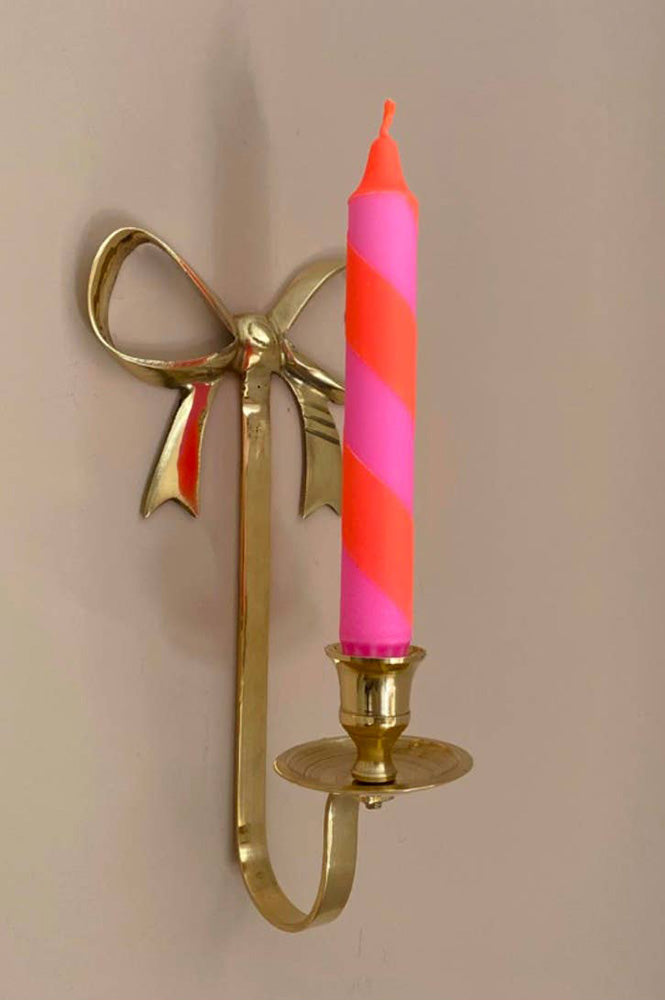 Florrie & Wren Neon Orange & Pink Stripe Hand Dipped Dinner Candles  - The Mercantile London