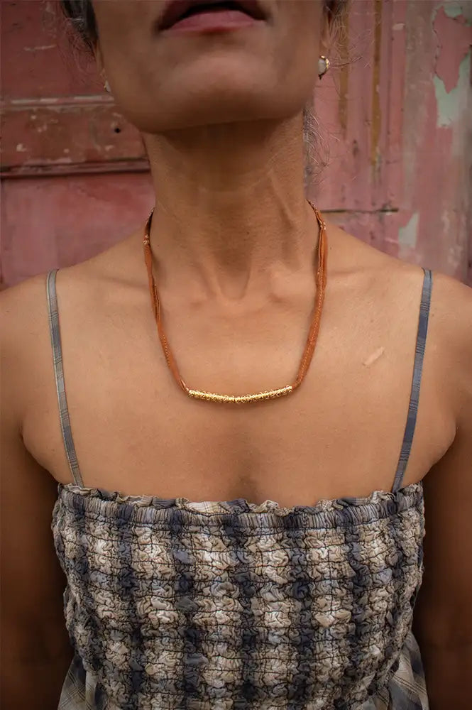 Arifah Studio Rust Brown Bandana & Bronze Necklace
