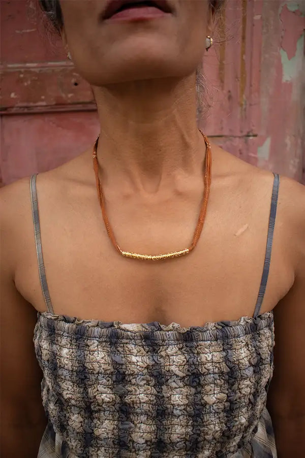 Arifah Studio Rust Brown Bandana & Bronze Necklace