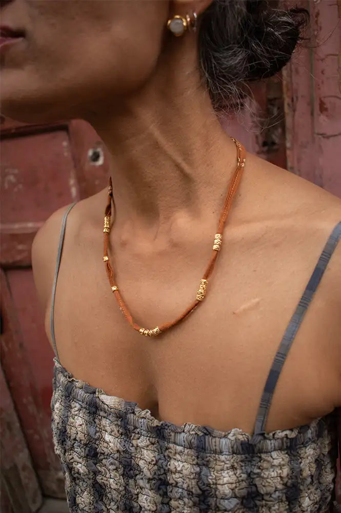 Arifah Studio Rust Brown Bandana & Bronze Necklace