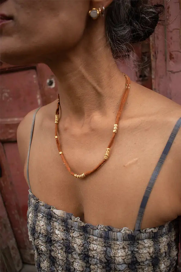 Arifah Studio Rust Brown Bandana & Bronze Necklace