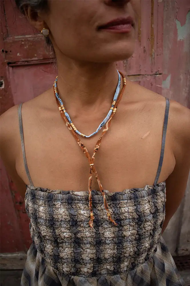 Arifah Studio Rust Brown Bandana & Bronze Necklace