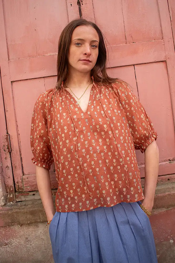 M.A.B.E Ari Rust Floral Blouse - The Mercantile London