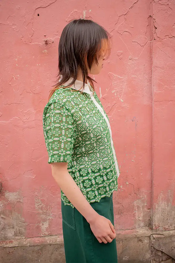 Sacrécoeur Flavia Guipure Shirt Vert - The Mercantile London