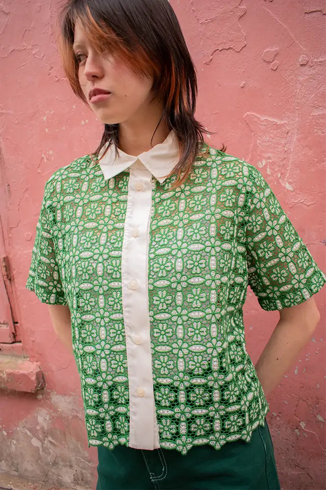 Sacrécoeur Flavia Guipure Shirt Vert - The Mercantile London