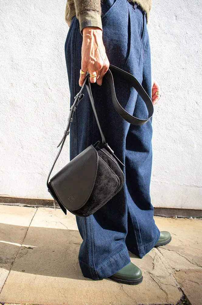 Biba Blunt Black Leather & Suede Crossbody Bag