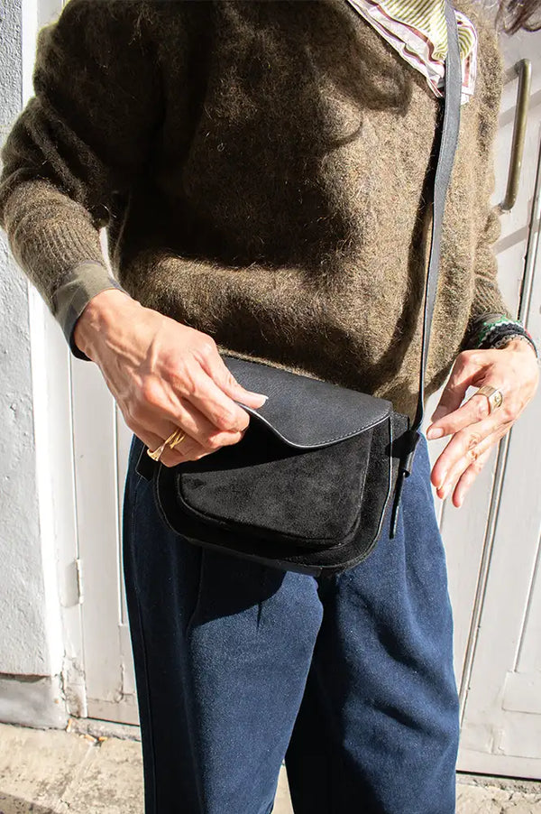 Biba Blunt Black Leather & Suede Crossbody Bag