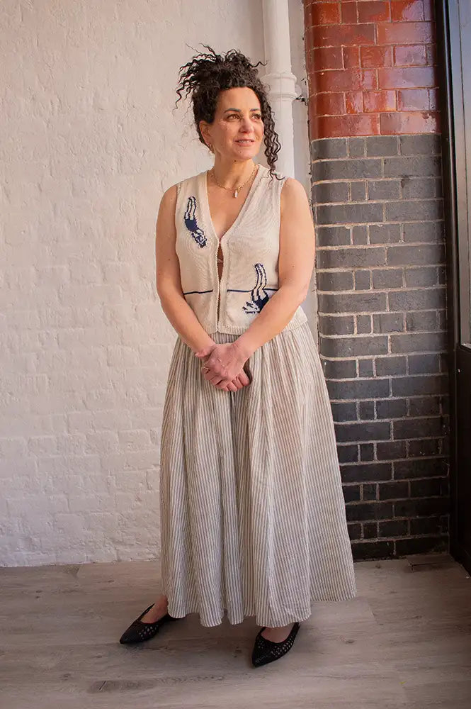 Feeka Sayana Sage And Ecru Striped Skirt - The Mercantile London