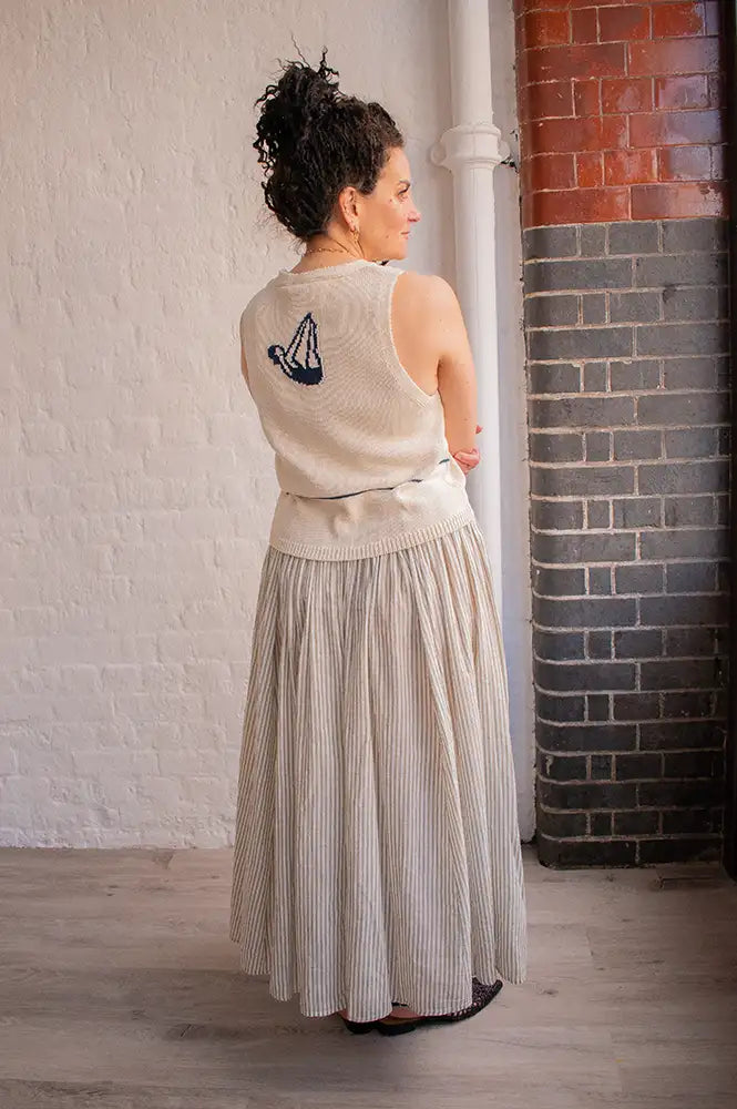 Feeka Sayana Sage And Ecru Striped Skirt - The Mercantile London