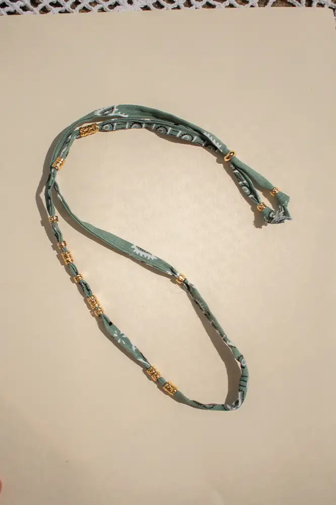 Arifah Studio Sage Green Bandana & Bronze Necklace