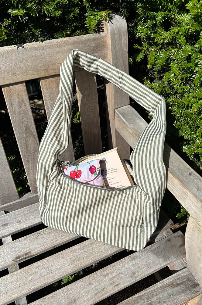 Baggu Sage Stripe Meringue Bag