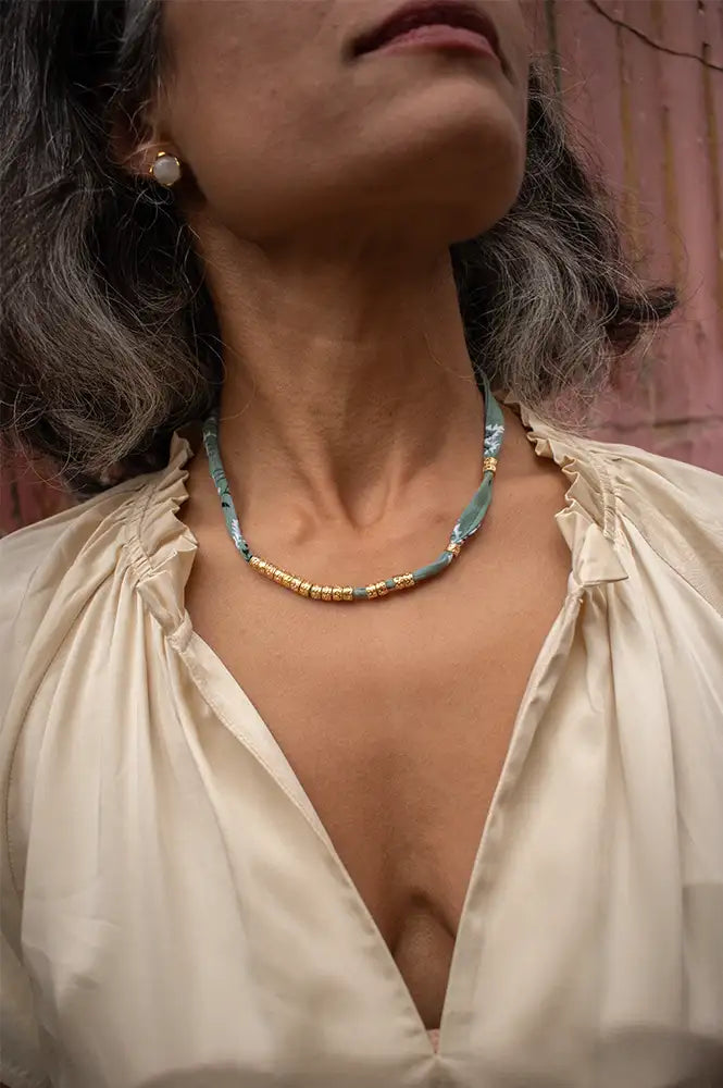 Arifah Studio Sage Green Bandana & Bronze Necklace