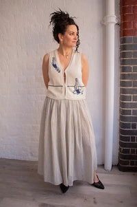 Feeka Sayana Sage And Ecru Striped Skirt - The Mercantile London