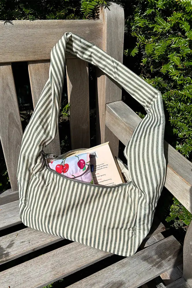 Baggu Sage Stripe Meringue Bag