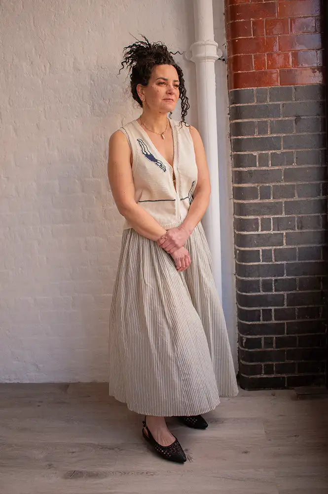 Feeka Sayana Sage And Ecru Striped Skirt - The Mercantile London
