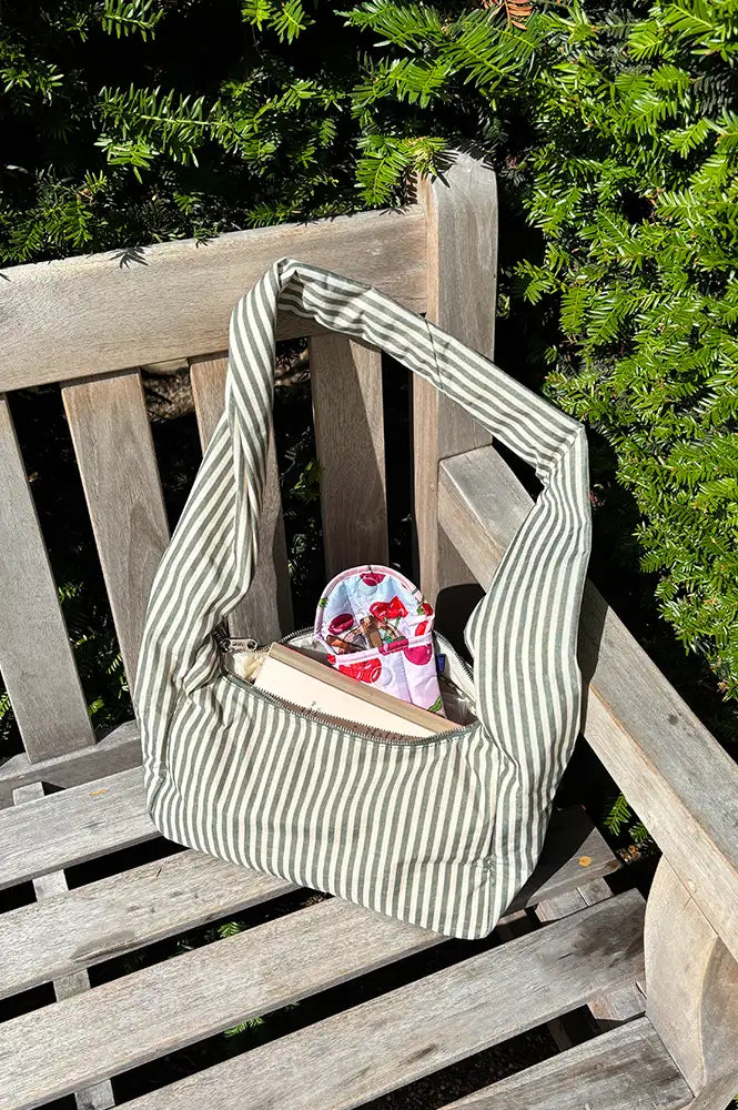 Baggu Sage Stripe Meringue Bag