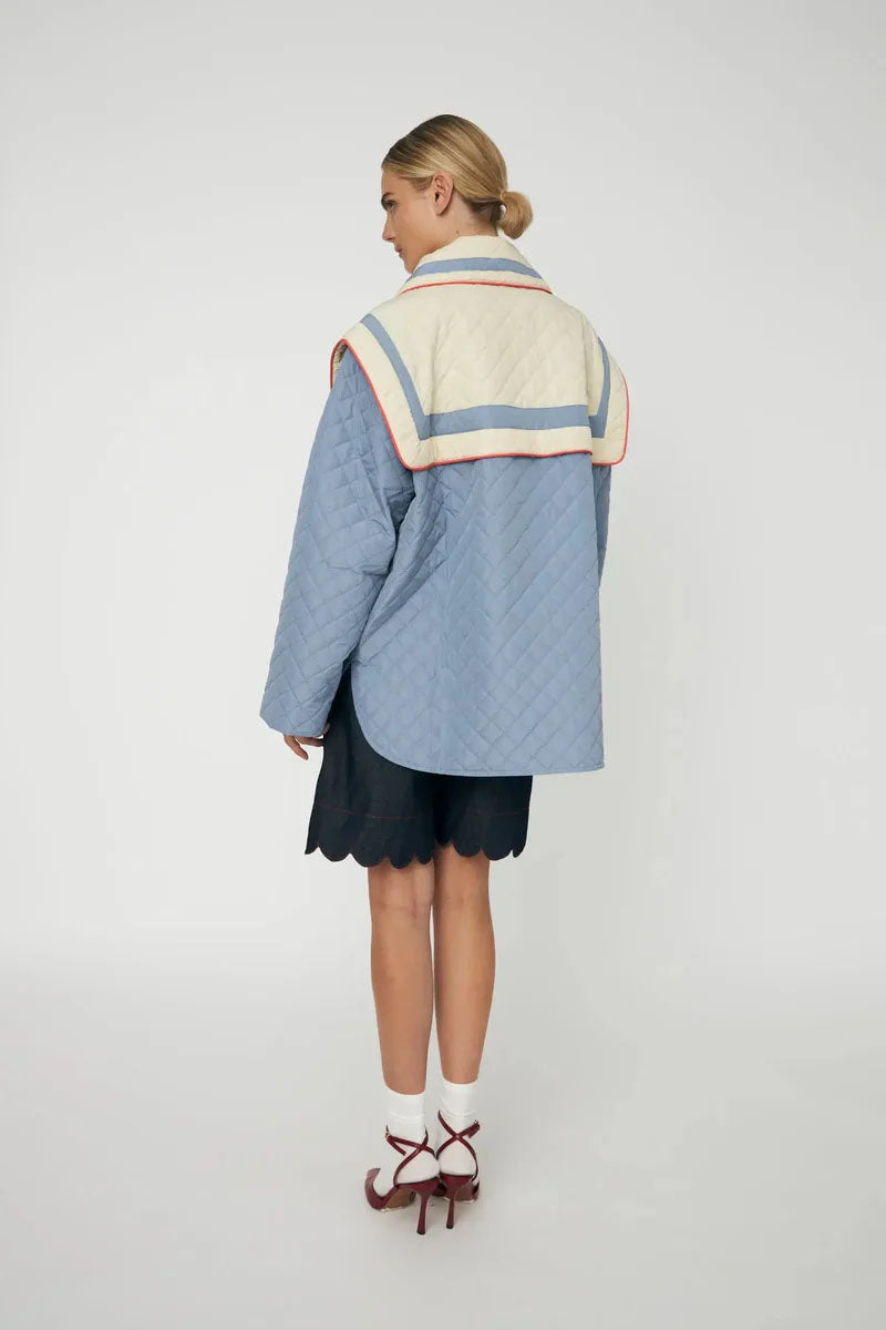 Stella Nova Oversize Sailor Quilted Lovely Blue Coat - The Mercantile London