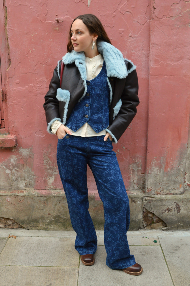 Samdi Johanna Chocolate & Powder Blue Jacket - The Mercantile London