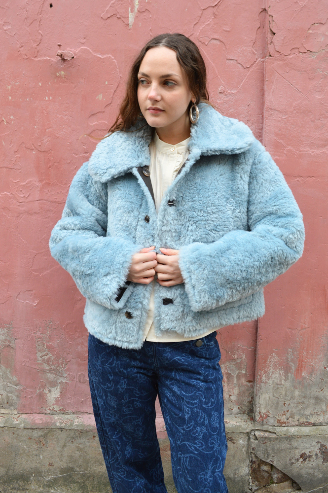 Samdi Johanna Chocolate & Powder Blue Jacket - The Mercantile London
