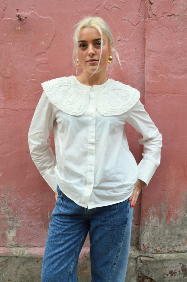 Object Enesa Cloud Dancer Shirt With Oversized Collar - The Mercantile London