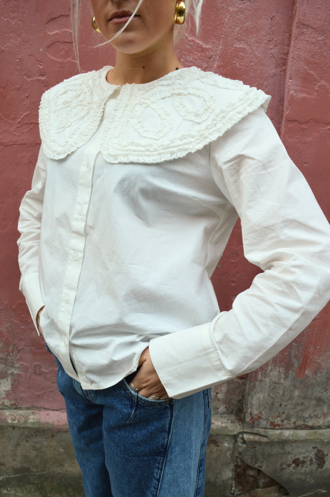 Object Enesa Cloud Dancer Shirt With Oversized Collar - The Mercantile London