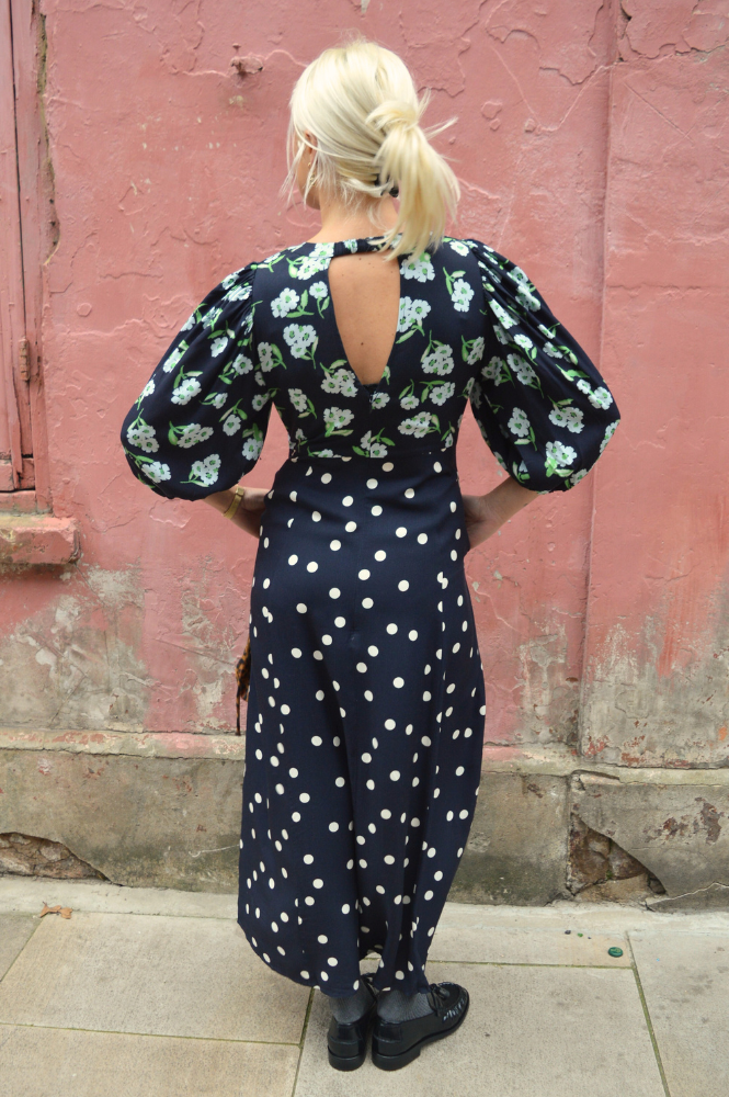 Samdi Dahlia Navy Polka & Powder Blue Floral Dress - The Mercantile London