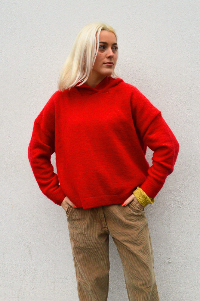 Orfeo Farrah Red Knitted Hooded Jumper - The Mercantile London