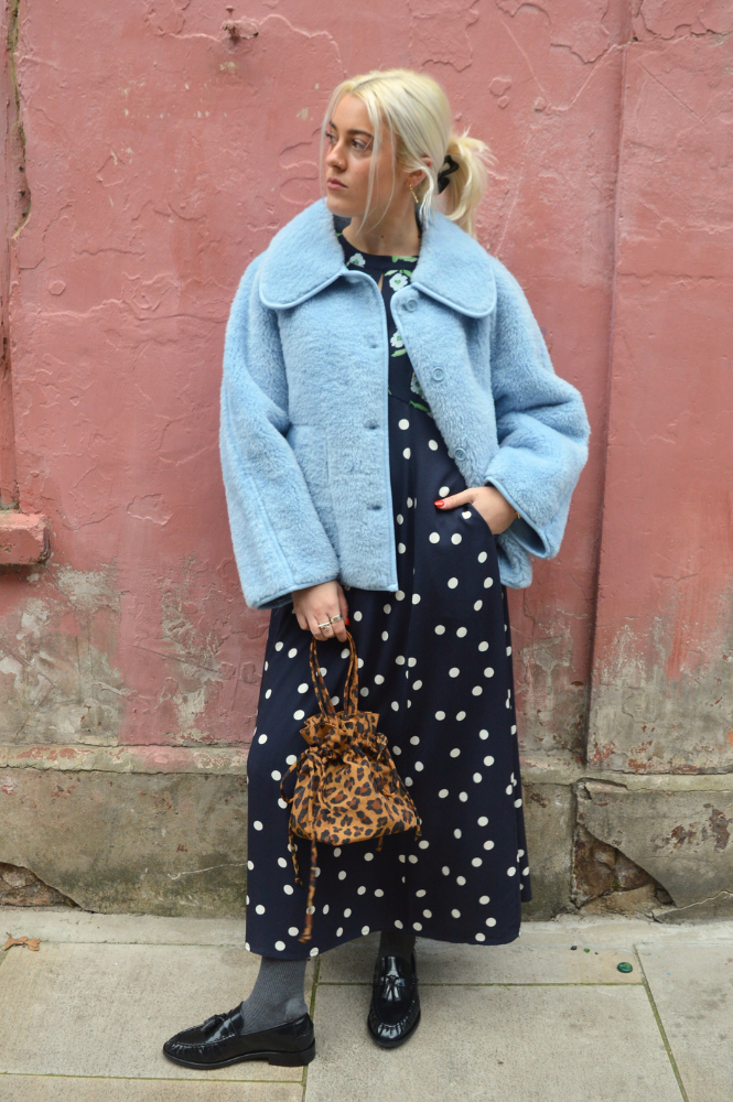 Samdi Dahlia Navy Polka & Powder Blue Floral Dress - The Mercantile London