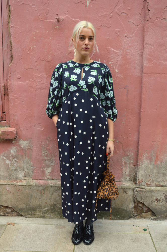 Samdi Dahlia Navy Polka & Powder Blue Floral Dress - The Mercantile London