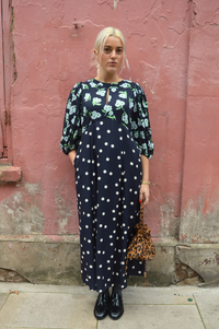 Samdi Dahlia Navy Polka & Powder Blue Floral Dress - The Mercantile London