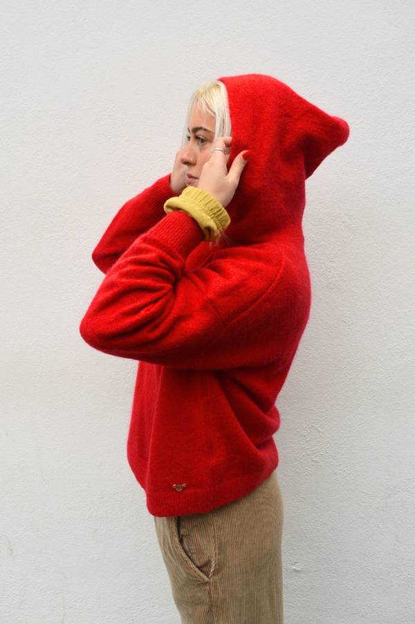 Orfeo Farrah Red Knitted Hooded Jumper - The Mercantile London