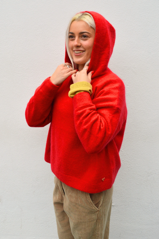 Orfeo Farrah Red Knitted Hooded Jumper - The Mercantile London