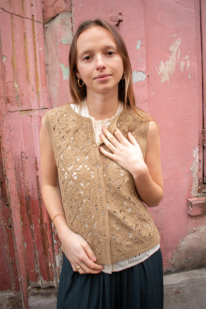 Yerse Hunter Green Crochet Vest Top
