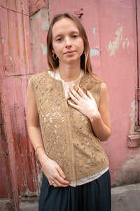 Yerse Hunter Green Crochet Vest Top