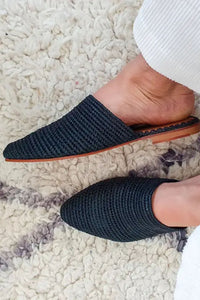 Raffia Handmade Black Heeled Sandals - The Mercantile London