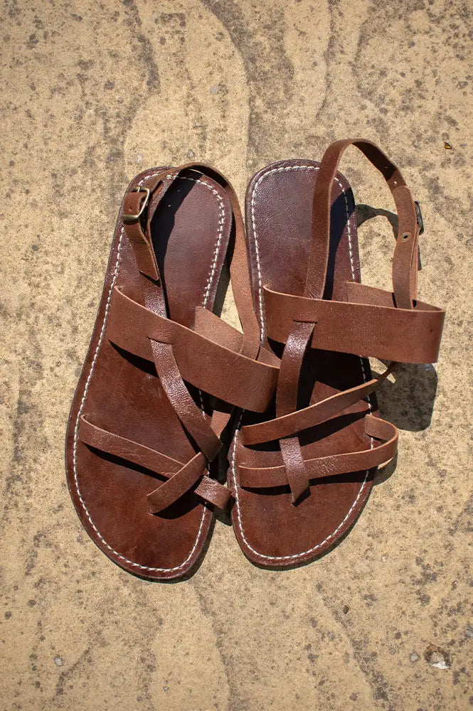 Artisan Stories Bzime Brown Leather Slingback Sandals