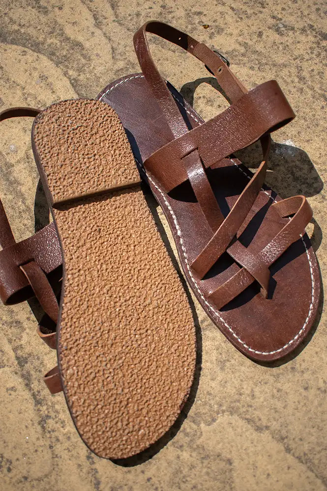 Artisan Stories Bzime Brown Leather Slingback Sandals