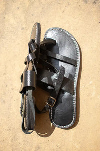 Artisan Stories Bzime Black Leather Slingback Sandals